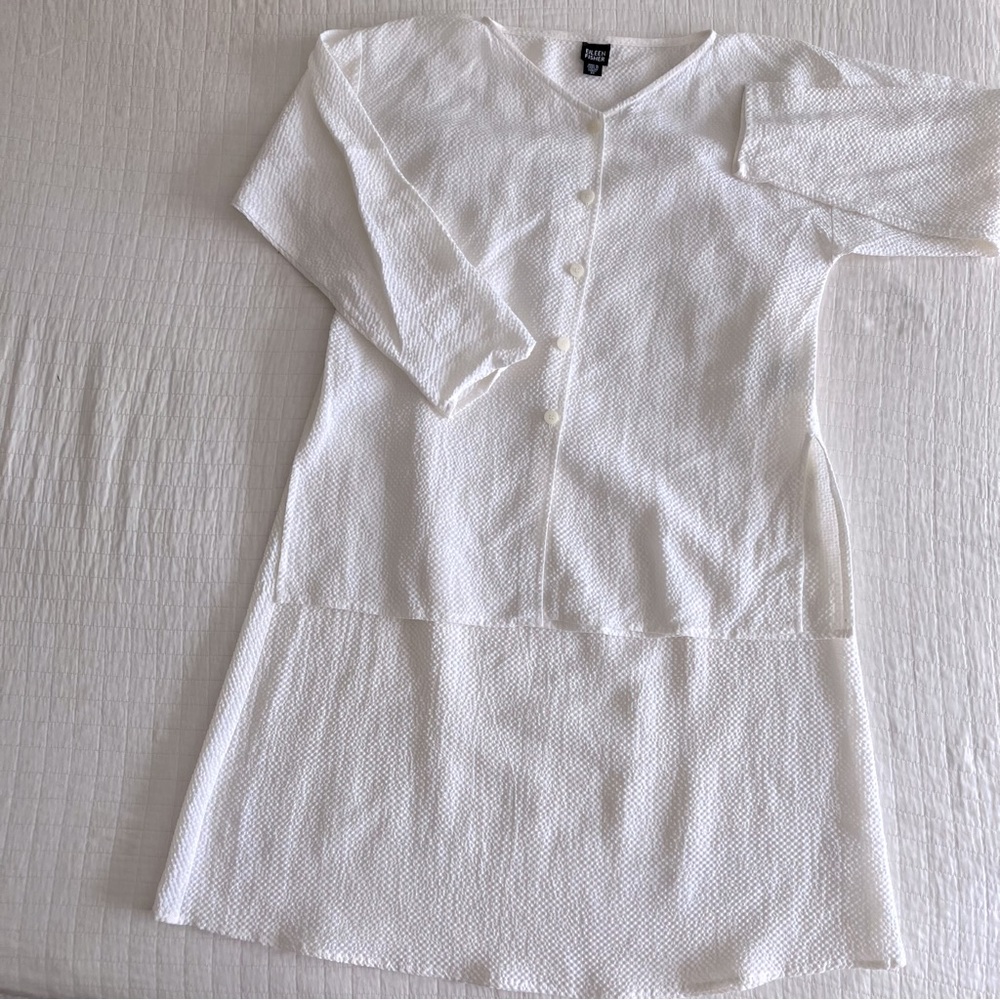 NWOT Eileen Fisher white textured linen/cotton skirt set